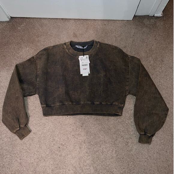 Zara Tops - New ZARA Acid Washed Denim Cropped Sweatshirt size S